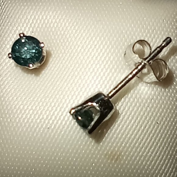 HOLIDAY SPECIAL!  14Kt White Gold One-Third-Carat Blue Diamond Stud Earrings - Picture 2 of 3